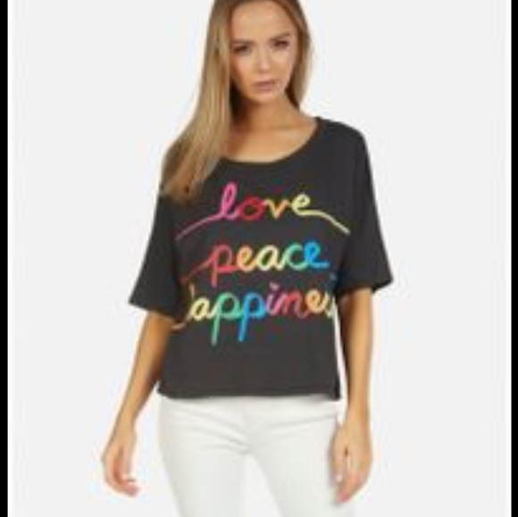 Lauren Moshi Tops - Lauren Moshi Barbie Love Peace Happiness "Cropped" tee